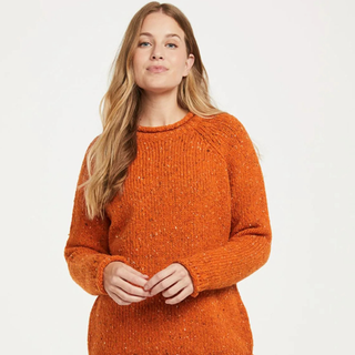 Aran Ladies Roll Neck Raglan Orange - Medium