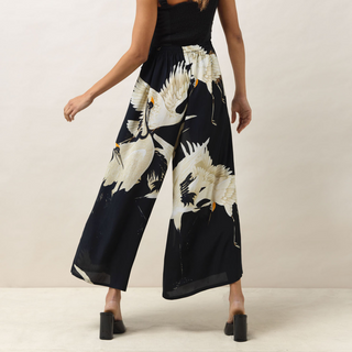 One Hundred Stars Palazzo Trousers Stork Black Satin