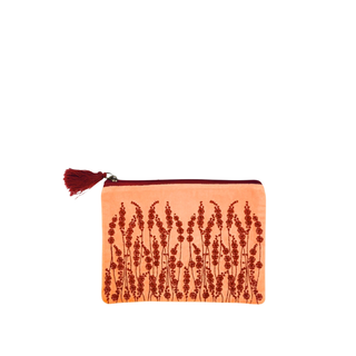 Corduroy Cosmetics Bag with Embroidered Flowers Peach