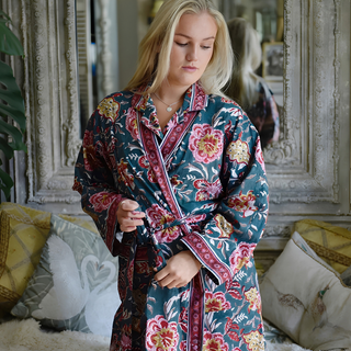 Powell Craft Dressing Gown Pine Green Red Pink