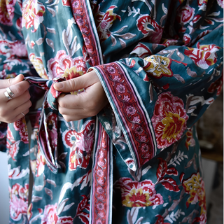 Powell Craft Dressing Gown Pine Green Red Pink