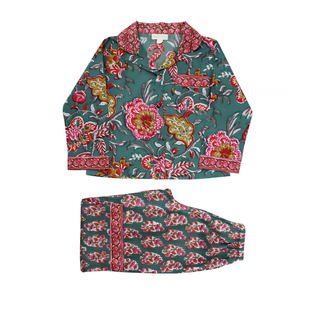 Powell Craft Pyjama Set Pine Green and Red Pink