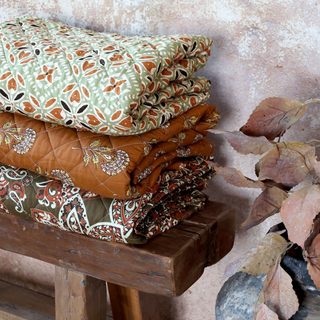 Quilted Throw with Batik Pattern Green & Terracott