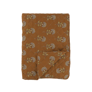 Quilted Throw with Flowers Pattern Terracotta