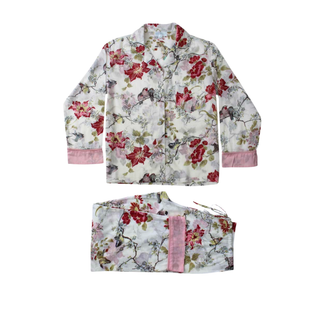 Rose Floral Pyjamas Pink Pom Pom Trim M/L