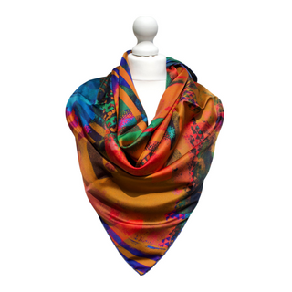Clare O'Connor 100% Silk Square Scarf in Orange