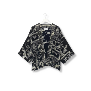 One Hundred Stars Short Kimono Crepe Damask Black