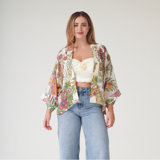 One Hundred Stars Short Kimono Boho Garden Ecru