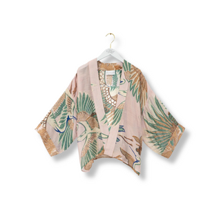 One Hundred Stars Short Kimono Crane Plaster Pink