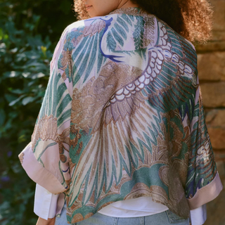 One Hundred Stars Short Kimono Crane Plaster Pink