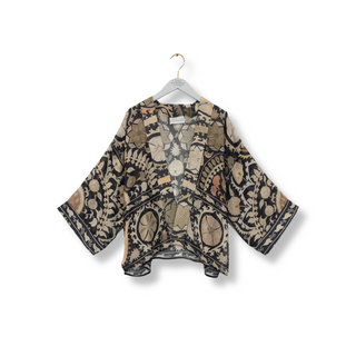 One Hundred Stars Short Kimono Susani Charcoal