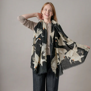 One Hundred Stars Wool Scarf Stork Black