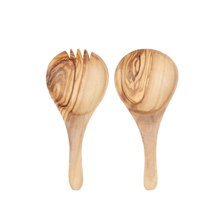Short Olive Wood Salad Servers