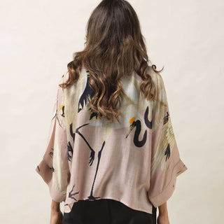 One Hundred Stars Short Kimono Stork Plaster Pink