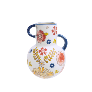 Small Vase with Flower Motif Navy Pink & Yellow