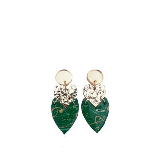 Messy Brunette Stacked Heart Earring Green & Gold