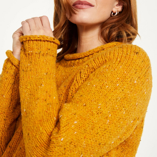 Aran Roll Neck Sweater Starfish Yellow S