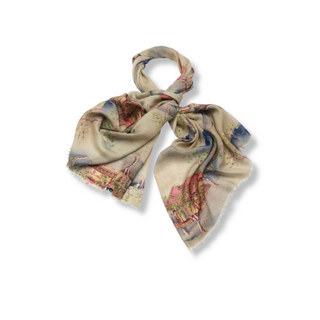 One Hundred Stars Oriental Landscape Grey Scarf