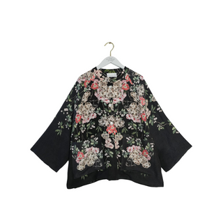 One Hundred Stars Trailing Blossom Black Linen Jacket