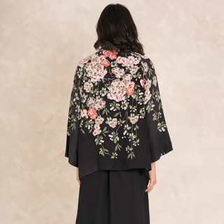 One Hundred Stars Trailing Blossom Black Linen Jacket