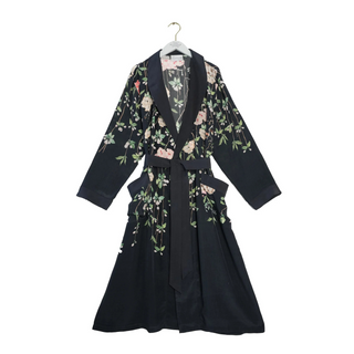 Trailing Blossom Black Crepe Gown