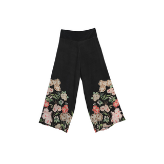 One Hundred Stars Trailing Blossom Black Crepe Palazzo Pants