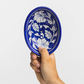 Ceramic Soap Dish White & Blue