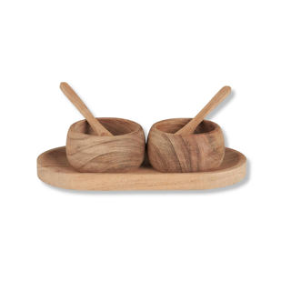 Acacia Wood Tray with 2 Bowl and spoons