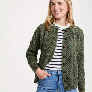 Aran Ladies Merino Lumber Cardigan Green L