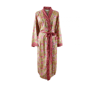 Powell Craft Yellow and Pink Printed Dressing Gown