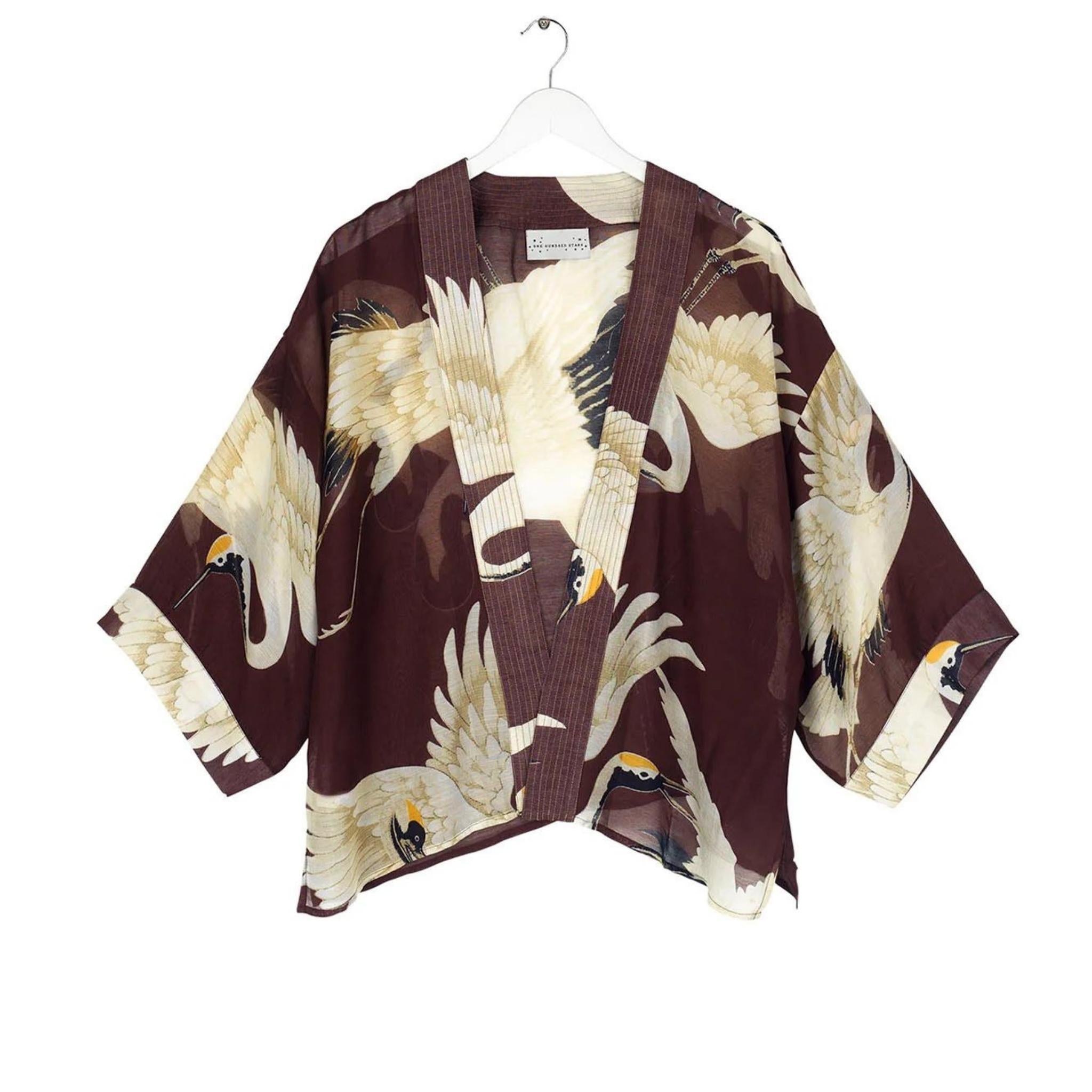 Stork Burgundy Short Kimono