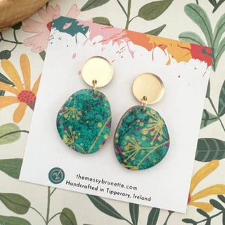 The Messy Brunette | Green & Gold Abstract Earrings