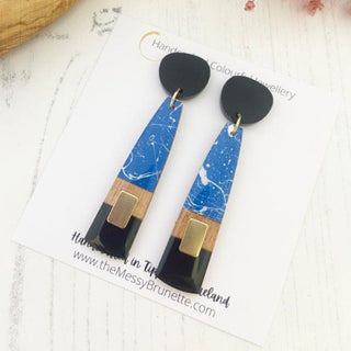 The Messy Brunette | Blue & Black Long Wood Earrings