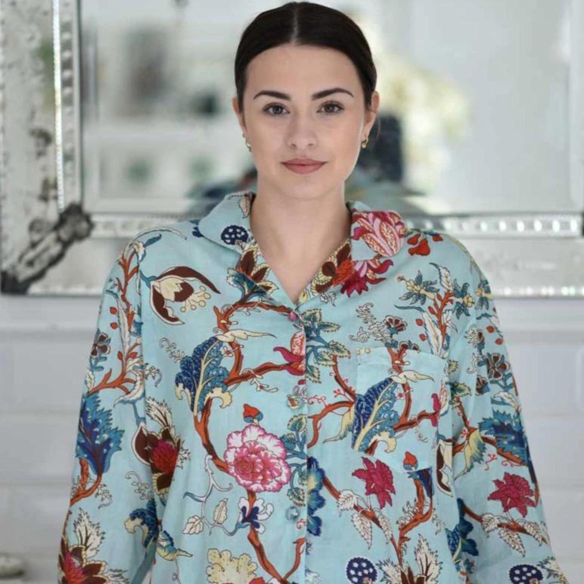 Blue Exotic Flower PJs- Medium/Large
