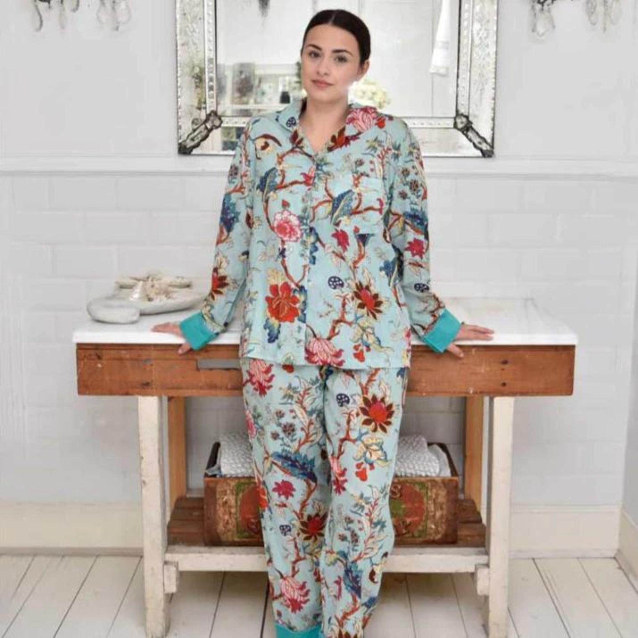 Blue Exotic Flower PJs- Medium/Large