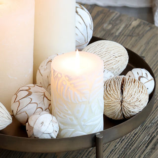 Cream Macon Pillar Candle with leaf Pattern small