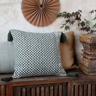 Aix Olive Cushion Cover w/Tassels