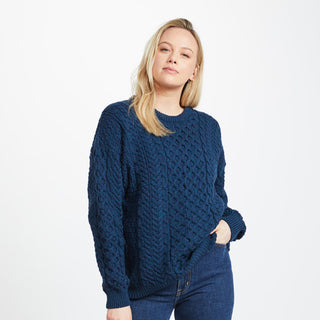 Inisheer Aran Crew Neck Sweater | Supersoft Merino | Atlantic