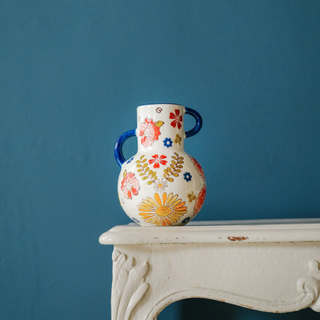Small Vase with Flower Motif Navy Pink & Yellow