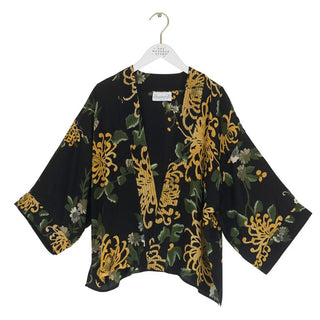 Chrysanthemum Black Crepe Kimono