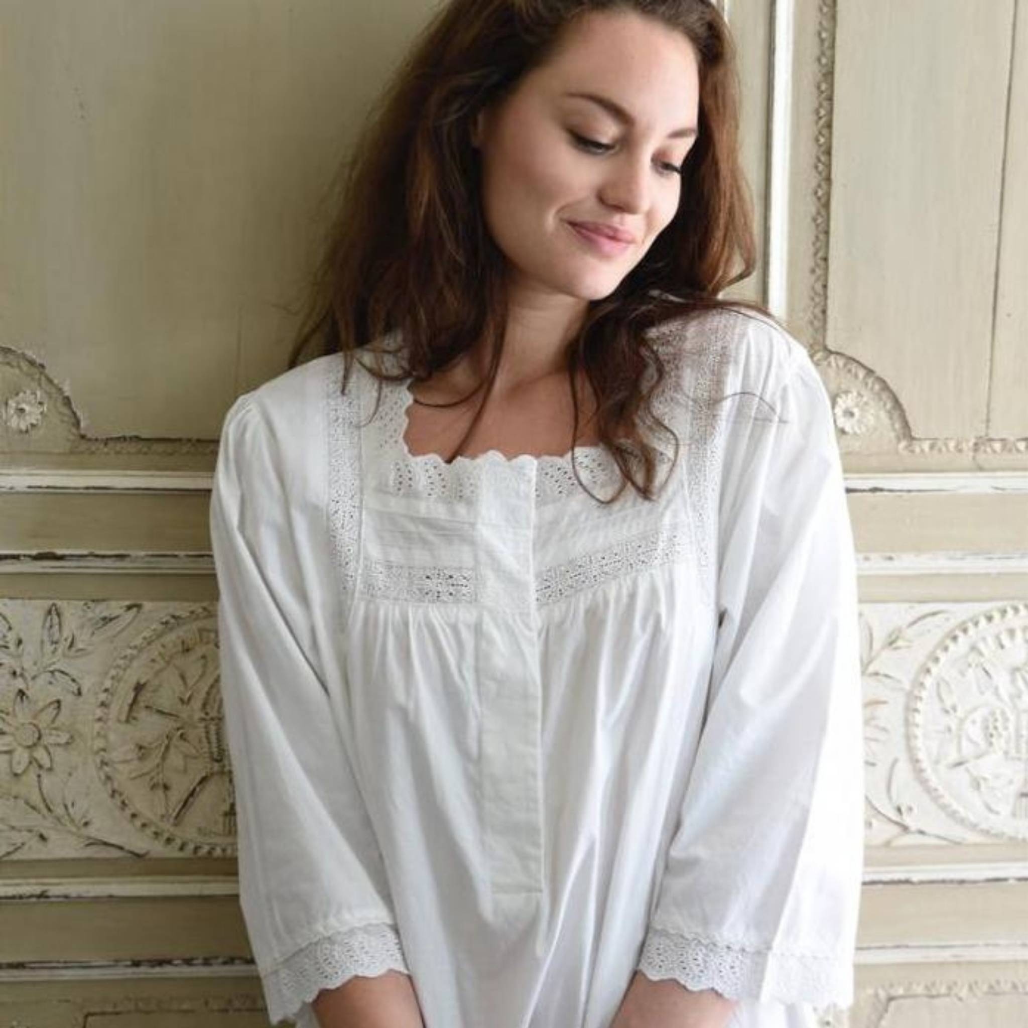 Eliza Square Neck Button Front Nightdress- 3/4 Sleeve