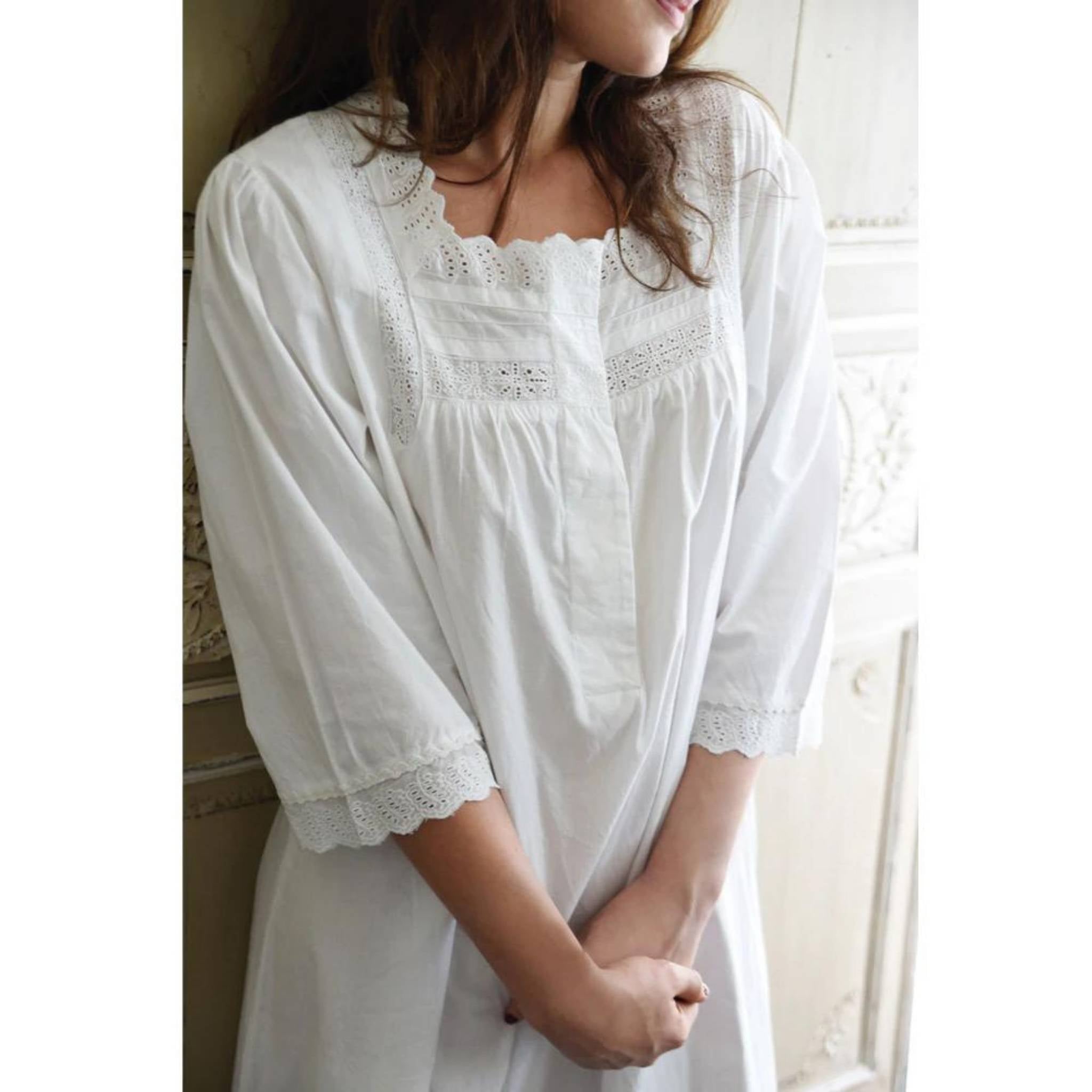 Eliza Square Neck Button Front Nightdress- 3/4 Sleeve