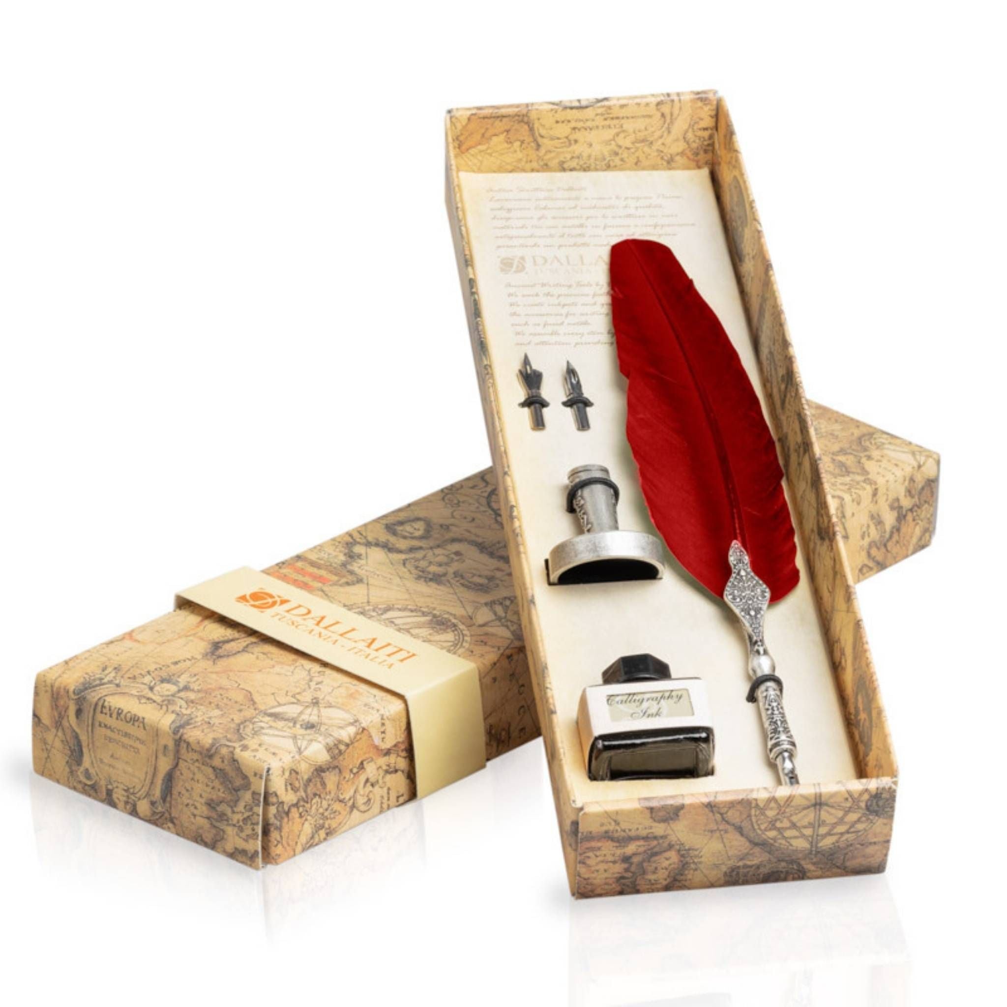 Handmade Quill Writing Set with Angle - Red Feather Pen