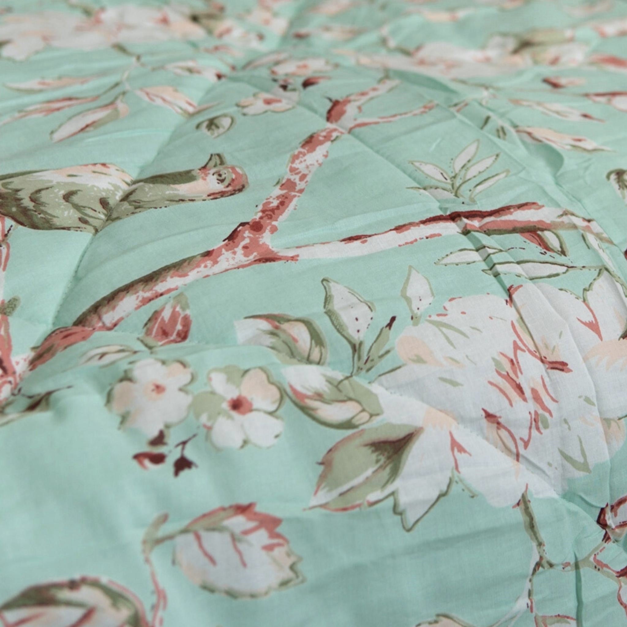 Mint Green Blossom Quilted Throw